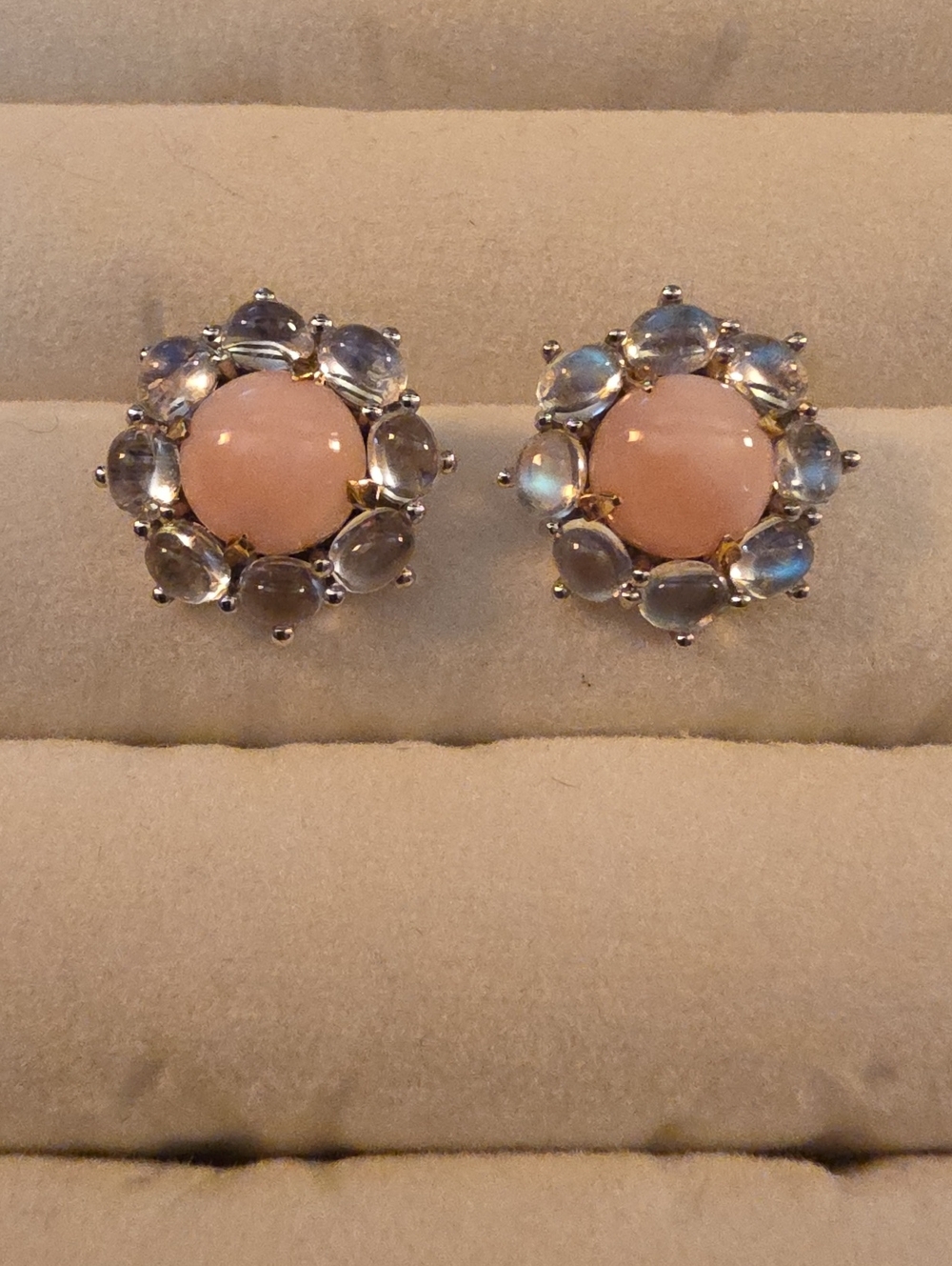 Pink Opal Moonstone Silver  Post Earrings